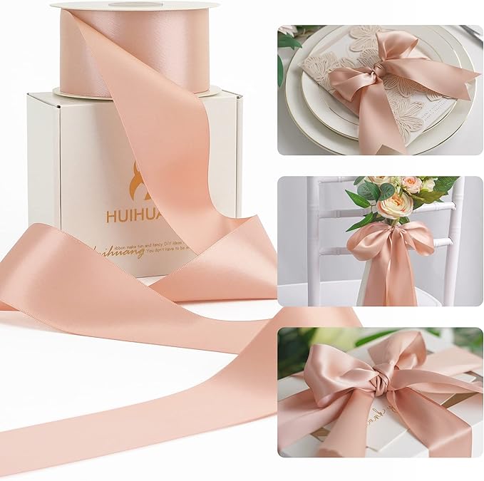 HUIHUANG Rose Gold Pink Ribbon for Wedding, Dress Chair Sashes, Invitations Card by HUIHUANG
