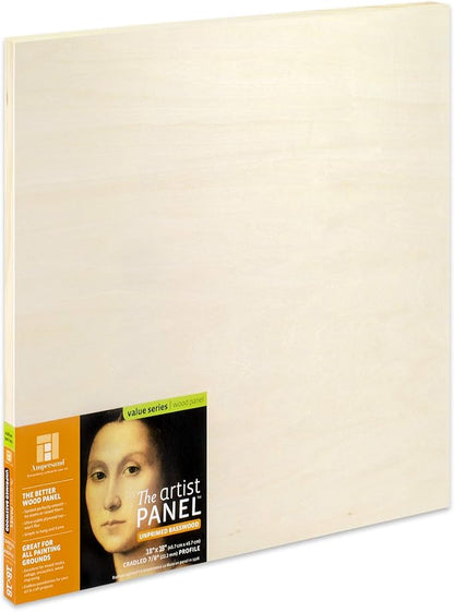 Ampersand Art Supply Unprimed Basswood Artist Panel, 7/8" Cradled Profile by AmpersandArtSupply