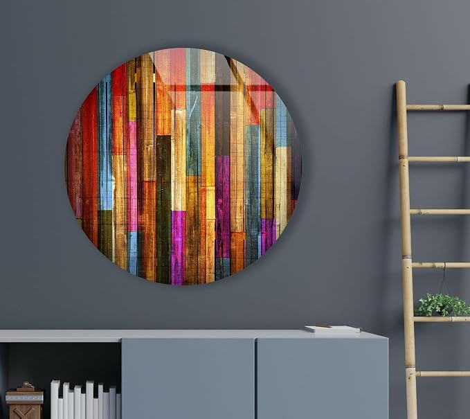 My Photostation.com 24'' Diameter Colorful Wood Pattern Round Glass Wall Art - Image 6