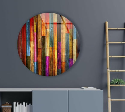 My Photostation.com 31.5'' Diameter Colorful Wood Pattern Round Glass Wall Art - Image 6