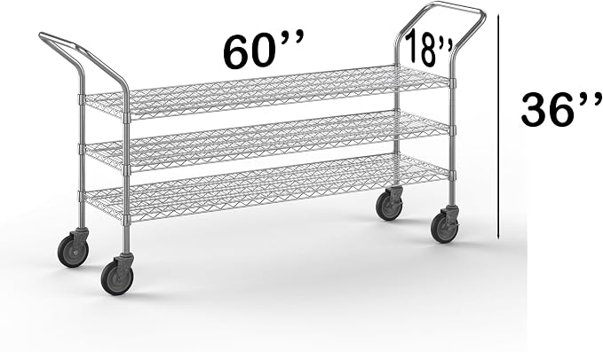 18" W x 60" L x 36" H Chrome Heavy Duty Utility Cart | 3 Tier | NSF Commercial - Image 2