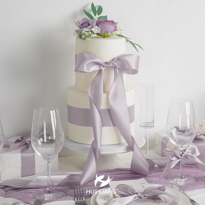 HUIHUANG Dusty Purple Ribbon 2 inch Wide Double-Faced Pastel Lilac Satin Silk - Image 5