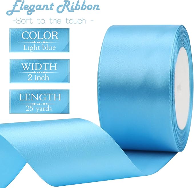 Light Blue Solid Satin Ribbon 2 Inch 25 Yards Solid Polyester Fabric Ribbon - Image 3