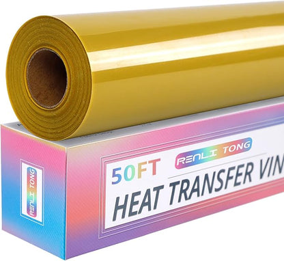 RENLITONG Gold HTV Iron on Vinyl 12Inch by 50ft Roll by RENLITONG