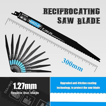 10Pack 12 inch Reciprocating Saw Blades Set, 6/12TPI High Carbon Saw Blades - Image 2