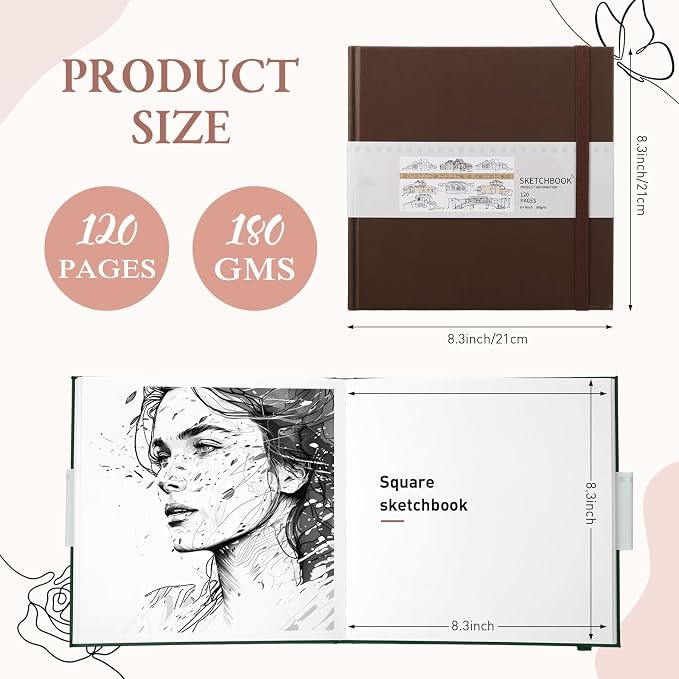 Moinchore Back to School Gifts Square Sketchbook 8 x 8 Inch Hardcover Art - Image 2