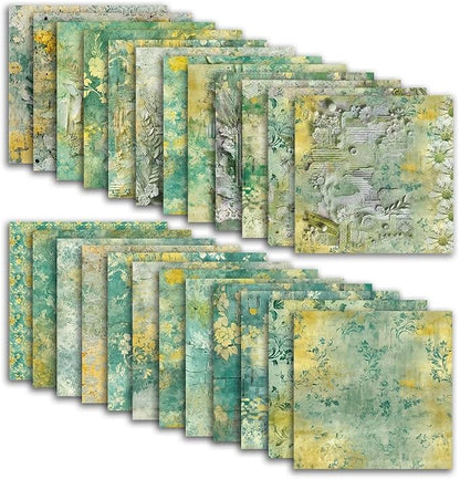 Green Lace Scrapbook Paper Vintage Flower Pattern Papers Pad 12×12, 24 Sheets - Image 2