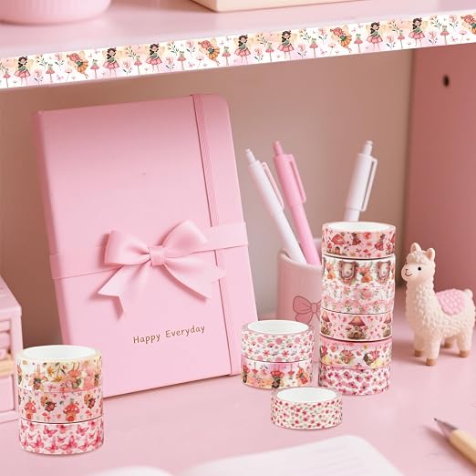 12 Rolls Fairy Washi Tape Set, Fairy Mushroom Butterfly Floral Decorative Tape - Image 7