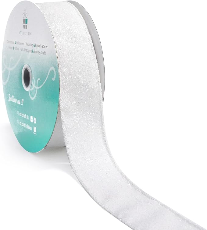CT CRAFT LLC Glitter Wired Ribbon 1.5" x 20 Yards White by CTCRAFTLLC
