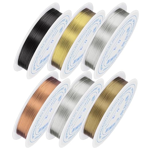 6 Rolls Copper Jewelry Wire, 5 Assorted Colors 0.4 mm Dia. Beading Wire by CooBigo