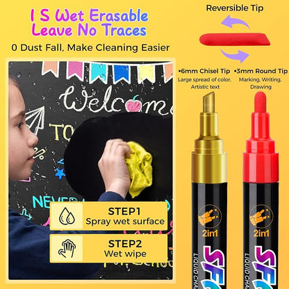 SFAIH 8 Vibrant Liquid Chalk Markers Erasable - Image 3