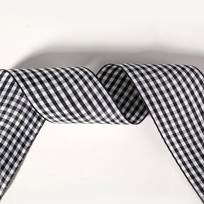 1.5 Inch Black and White Woven Edge Gingham Ribbon 25 Yards Each Roll 100% - Image 6