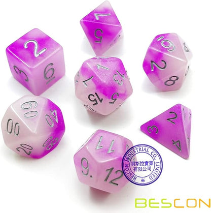 Bescon Two Tone Glowing Polyhedral Dice 7pcs Set Frosty Amethyst, Luminous RPG - Image 2