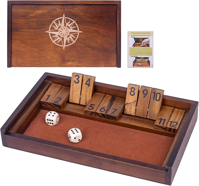 Shut The Box Game with 12 Pcs Wooden Numbers，Wooden Board Table Math Game by Unknown