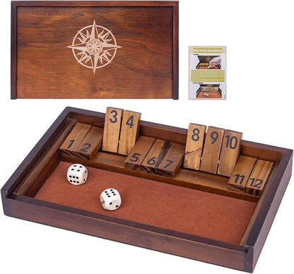 Shut The Box Game with 12 Pcs Wooden Numbers，Wooden Board Table Math Game by Unknown