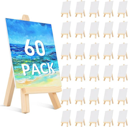60 Pcs 5 Inch Mini Wood Display Easel, Small Wooden Easel Stand Art Craft by Unknown