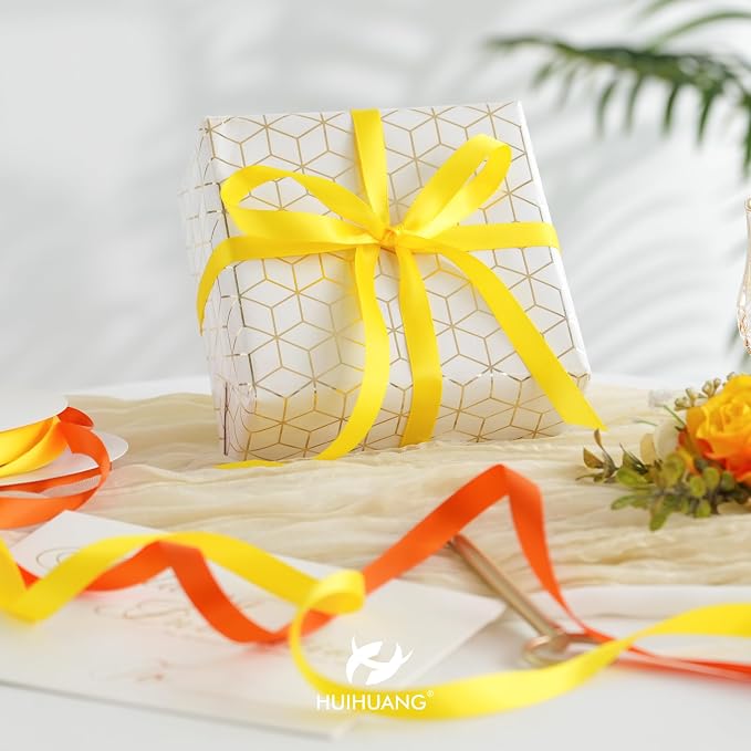HUIHUANG Yellow Ribbon 1/2 inch Continuous 50 Yards Double-Faced Satin Ribbon - Image 4