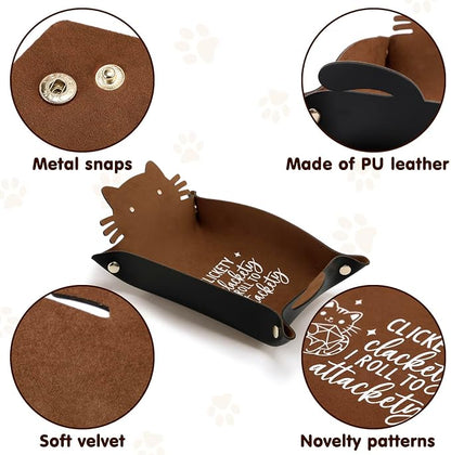 Cat Dice Rolling Tray Novelty Folding Leather Dice Holder Portable Dice Storage - Image 2
