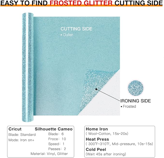 HTVRONT Blue Glitter HTV Heat Transfer Vinyl - Image 5