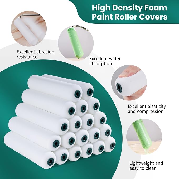 Foam Paint Roller, 20 Pack, 6 Inch Mini Paint Roller Covers, High Density Foam - Image 4