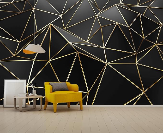 Black and Gold Wallpaper 3D Abstract Geometric Wall Mural - Image 6