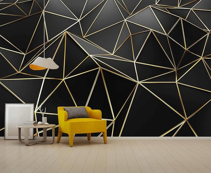 Black and Gold Wallpaper 3D Abstract Geometric Wall Mural - Image 6