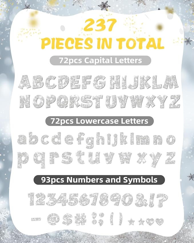 237 Pcs Glitter Bulletin Board Letters, Numbers and Punctuation, Poster Board - Image 2
