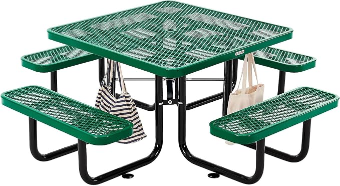 Global Industrial 46" Square Picnic Table, Expanded Metal, Attached Benches - Image 5