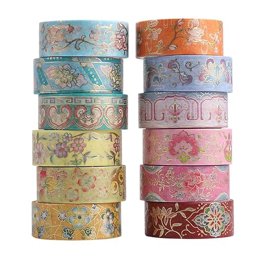 12 Rolls Vintage Washi Tape Set, Bullet Journal, DIY Crafts, Gift Wrapping by Esweny