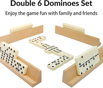 Dominos Set for Adults with 4 Wooden Racks, Double 6 Dominoes Game Set with 28 - Image 2