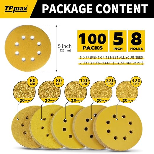 100PCS 5 Inch 125mm 8 Hole Sanding Discs Sandpaper Mixed Grits - Image 2