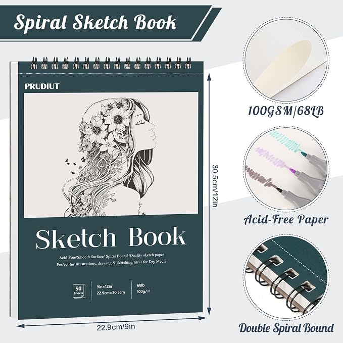 Sketch Book 9×12 inch, Spiral Bound Sketch Pad 50 Sheets, Acid-Free Sketchbook - Image 3