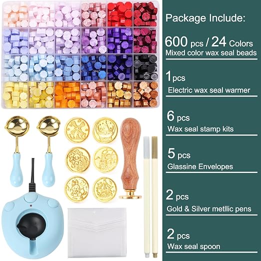 Wax Seal Kit with 24 Colors Wax Seal Beads 600pcs, Electric Sealing Wax Warmer - Image 2