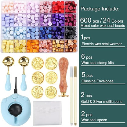 Wax Seal Kit with 24 Colors Wax Seal Beads 600pcs, Electric Sealing Wax Warmer - Image 2