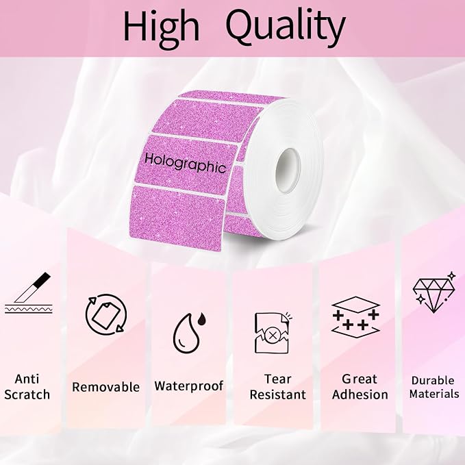 3x2 Inch Holographic Thermal Labels, Glitter Pink Thermal Sticker Labels - Image 3