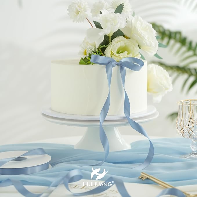 HUIHUANG French Blue Satin Ribbon 1/2 inch X 50 Yards Continuous, Dusty Blue - Image 6