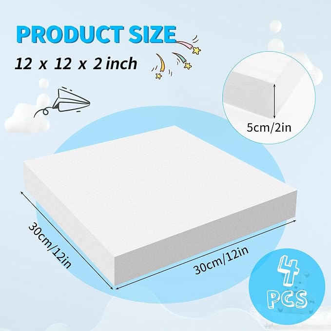 LuckyFoam White 4 Pack 12x12x2 inch Foam Sheets 2 Inch Thick Polystyrene - Image 2