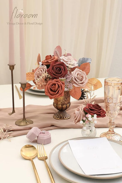Floroom Artificial Flowers 25pcs Real Looking Terracotta Ombre Colors Foam Fake - Image 2