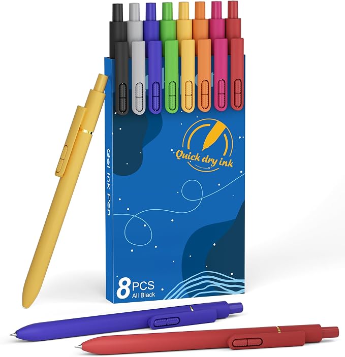 inkipen- 8 Pack Pens, Gel pens Black Ink, Fine Point, Quick-Drying Smooth by Unknown
