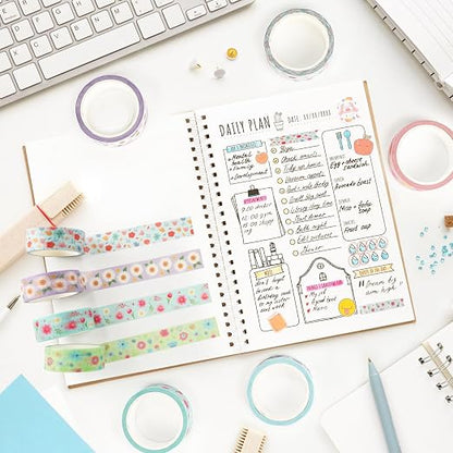 12 Rolls Sunflower Washi Tape Set, Floral Botanical Writable Masking Tapes - Image 3