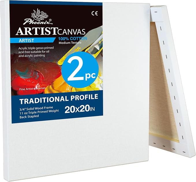 PHOENIX 20x20 Inch 2 Pack Artist Canvas by PHOENIX