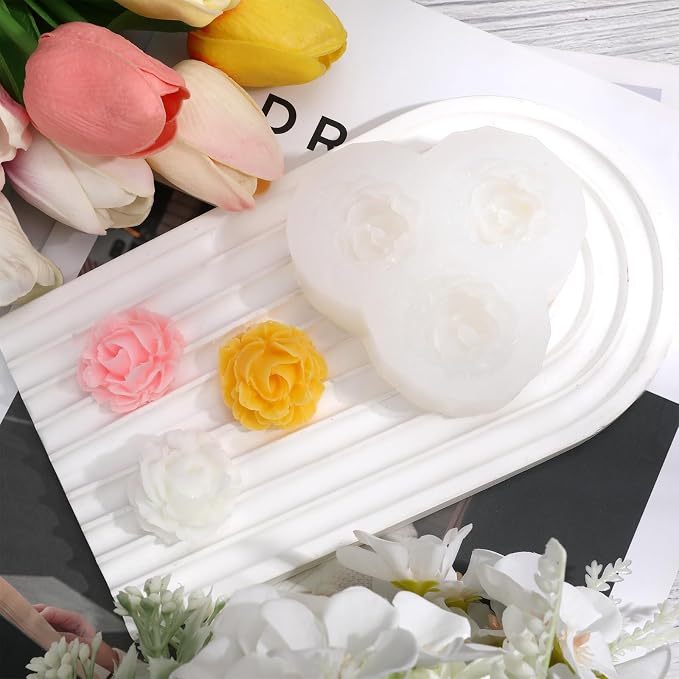 3 Cavity Rose Candle Molds, Silicone Flower Molds - Image 5