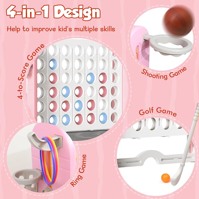 Giant 4 in-A-Row Connect Game Set, Adjustable Height Jumbo Yard Game - Image 4