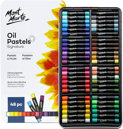Mont Marte Oil Pastels in Tin Box Signature 48pc, 48 Assorted Colors, Vibrant by MontMarte