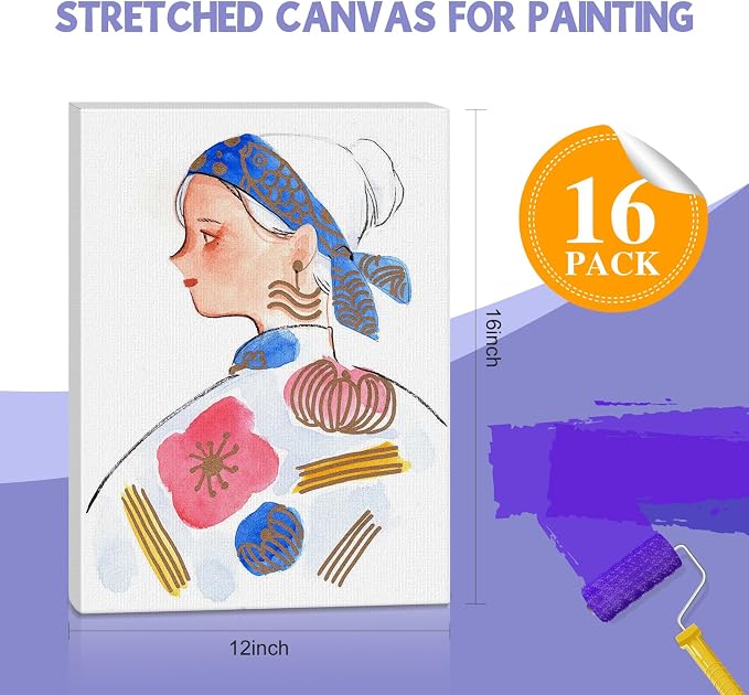 ESRICH Stretched Canvas for Painting 12x16 Inch, 16 Pack Blank Canvas -5/8 in - Image 2