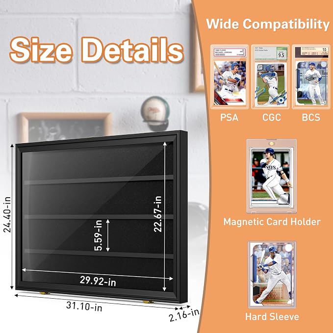 Mlikero Baseball Card Display Case, 36 Graded Card Display Frame Lockable - Image 3