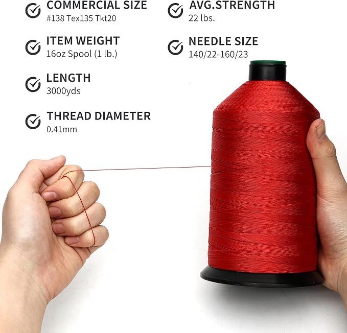 Extra Strong Bonded Nylon Thread #138 Tex135 – 16 OZ, Versatile Stitching - Image 3