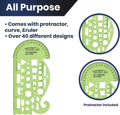 Pacific Arc All Purpose Template Guide, Featuring A Protractor, 4 Inch Ruler - Image 3