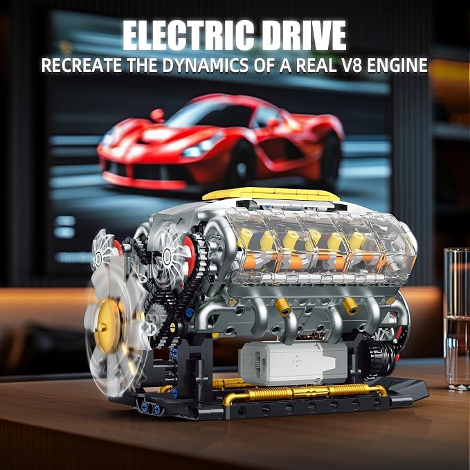 V8 Engine Building Kit for Adults, Build Your Own MOC Mini V8 Engine Model Toy - Image 3
