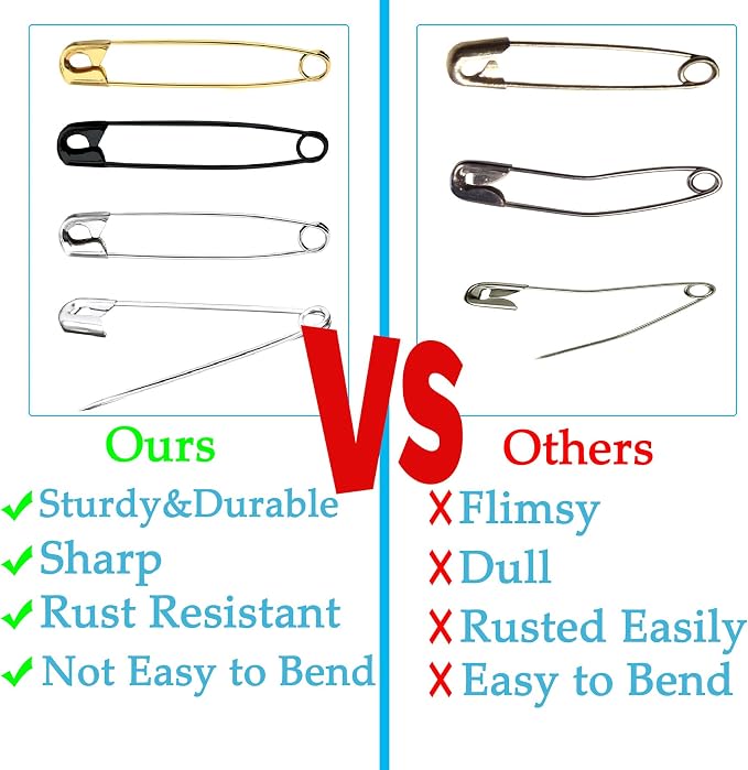 60PCS-3Inch Large Black Safety Pins, Rust-Resistant Nickel Plated Steel - Image 4